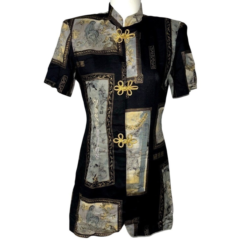 Jennifer Jeffries Women's Asian Sz 4 Short Sleeved Tunic Top Excellent Cond.